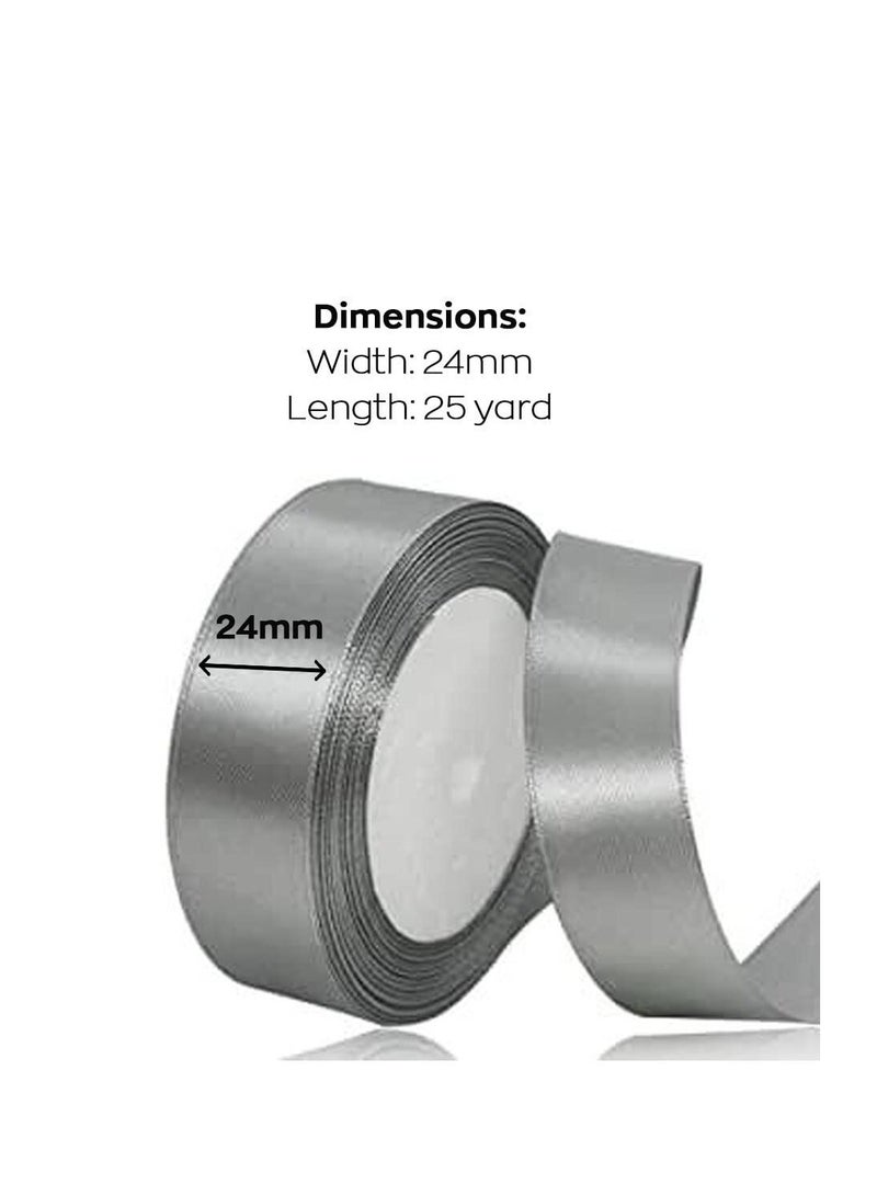 MARKQ شريط ساتان فضي 24 مم × 25 ياردة من قماش البوليستر لتغليف الهدايا، هدايا الحفلات، زينة الزفاف، صنع الأشرطة، باقات، مشاريع الخياطة ومواد الحرف اليدوية - Image 2