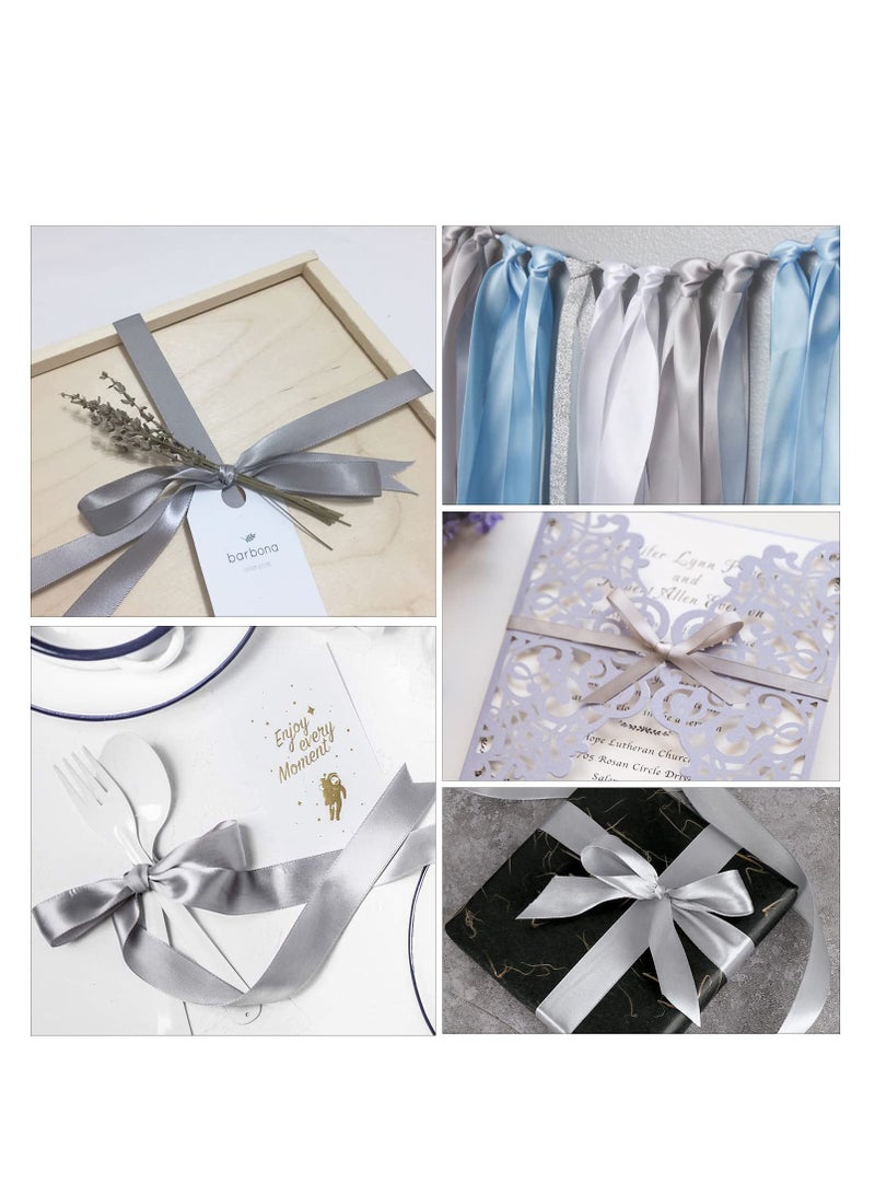 MARKQ شريط ساتان فضي 24 مم × 25 ياردة من قماش البوليستر لتغليف الهدايا، هدايا الحفلات، زينة الزفاف، صنع الأشرطة، باقات، مشاريع الخياطة ومواد الحرف اليدوية - Image 4