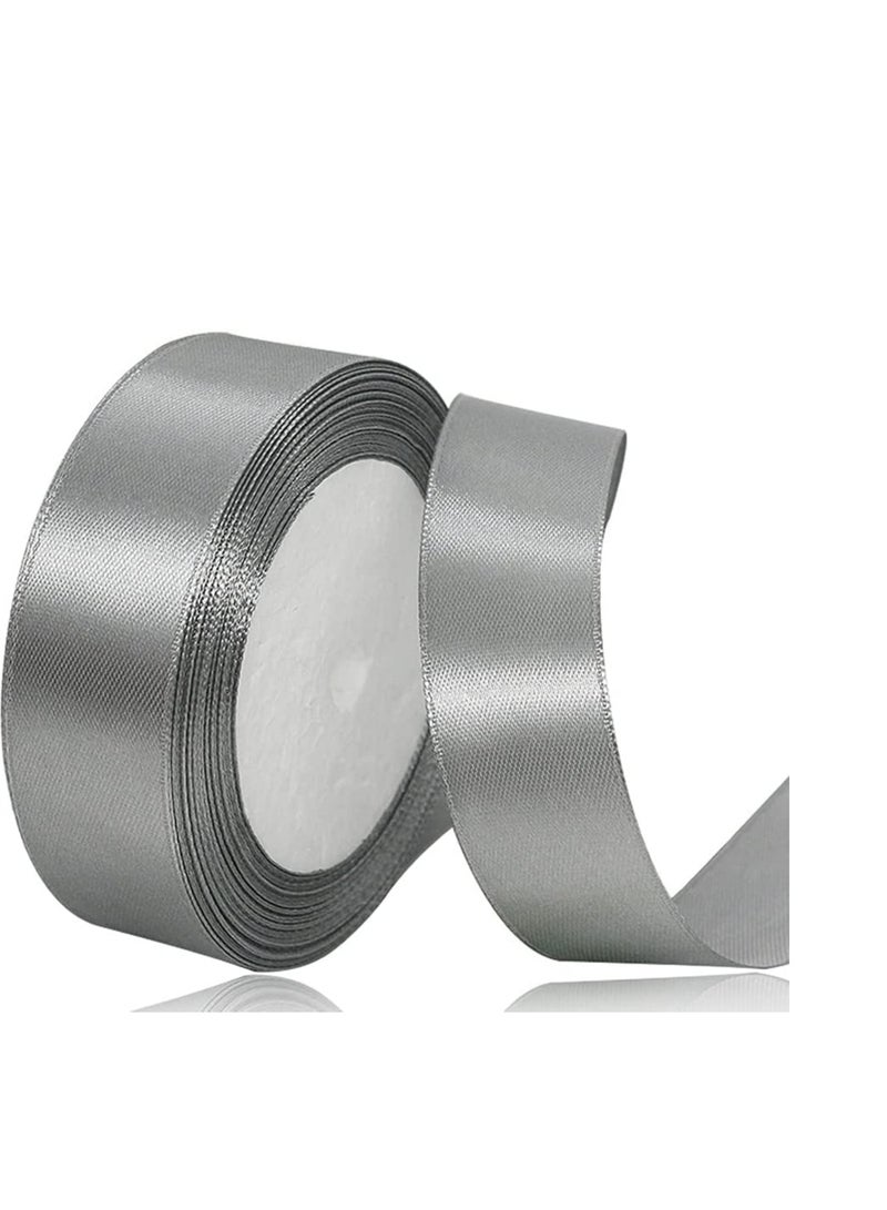 MARKQ شريط ساتان فضي 24 مم × 25 ياردة من قماش البوليستر لتغليف الهدايا، هدايا الحفلات، زينة الزفاف، صنع الأشرطة، باقات، مشاريع الخياطة ومواد الحرف اليدوية - Image 1