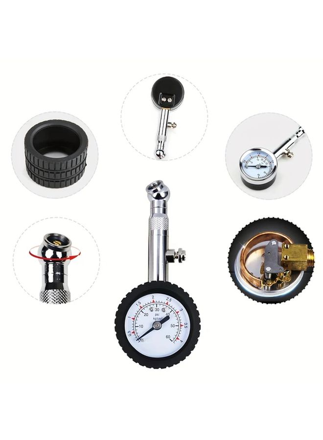 Silver High Precision 60 PSI Tire Pressure Gauge Mechanical Car Tool - Image 3