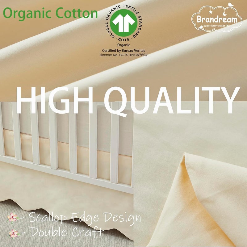Brandream Scallop Edge Cotton Crib Skirt Toddler Bedskirt Baby Nursery Crib Bed Skirt Boho Bohemian Neutral Solid Color Vintage Ivory Cream Off Farmhouse Chic Boho Bohemian Skirt - Image 2