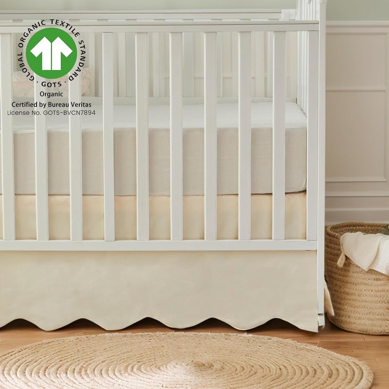 Brandream Scallop Edge Cotton Crib Skirt Toddler Bedskirt Baby Nursery Crib Bed Skirt Boho Bohemian Neutral Solid Color Vintage Ivory Cream Off Farmhouse Chic Boho Bohemian Skirt - Image 5