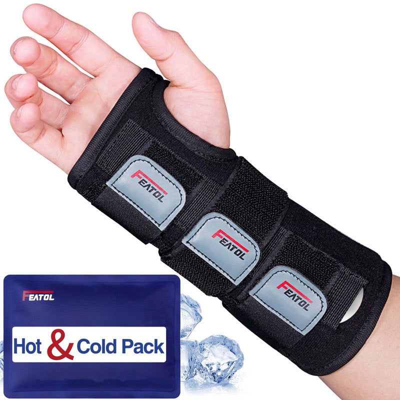FEATOL Wrist Brace Carpal Tunnel Night Support Brace with Wrist Splint Adjustable Straps HotIce Pack for Women and Men Right Hand LargeXLarge Tendinitis Arthritis Pain Relief