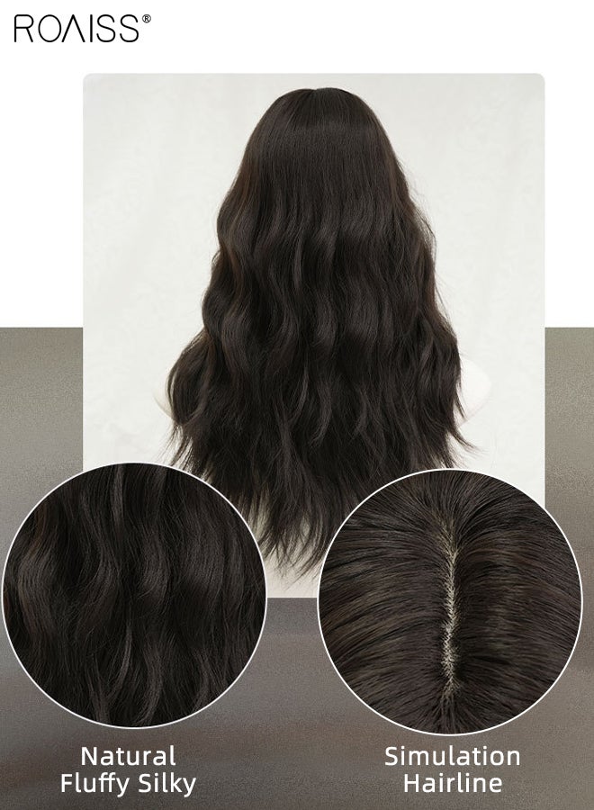 roaiss Brown Black Long Wavy Hair Wig, Women's Middle Parting Natural Soft Synthetic Heat Resistant Hair Wig for Wedding Cosplay Party Daily Use, 70cm (28 inches)  - Image 4