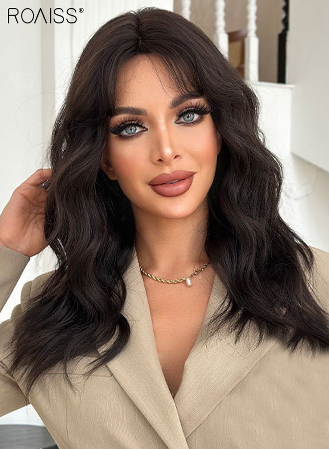 roaiss Brown Black Long Wavy Hair Wig, Women's Middle Parting Natural Soft Synthetic Heat Resistant Hair Wig for Wedding Cosplay Party Daily Use, 70cm (28 inches)  - Image 5