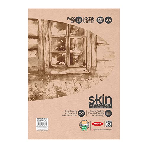Anupam Skin Watercolour Beige Toned Paper - Acid Free - Cold Press Paper - 10 Loose Sheet - 225 GSM - A4 - Image 1