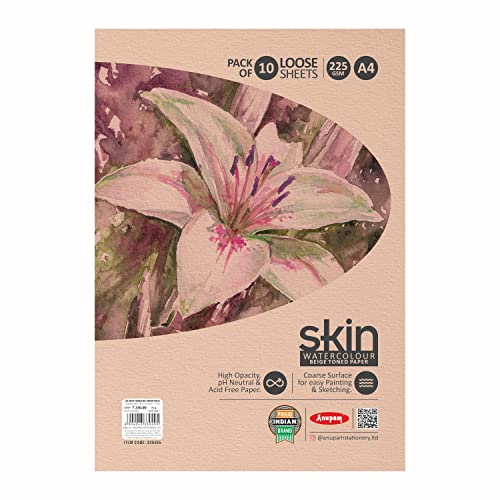 Anupam Skin Watercolour Beige Toned Paper - Acid Free - Cold Press Paper - 10 Loose Sheet - 225 GSM - A4 - Image 2