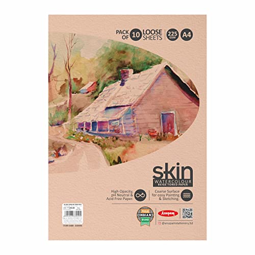 Anupam Skin Watercolour Beige Toned Paper - Acid Free - Cold Press Paper - 10 Loose Sheet - 225 GSM - A4 - Image 3