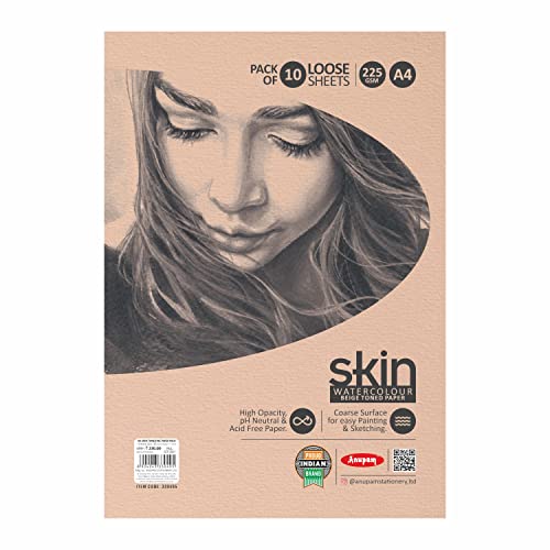Anupam Skin Watercolour Beige Toned Paper - Acid Free - Cold Press Paper - 10 Loose Sheet - 225 GSM - A4 - Image 4