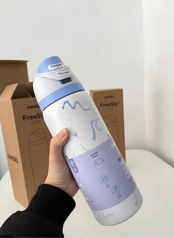 Owala FreeSip Double Insulated Stainless Steel Sports Water Bottle | With Straw | BPA-Free | 1-Pack | 32 oz (Blue Tie) - Image 2