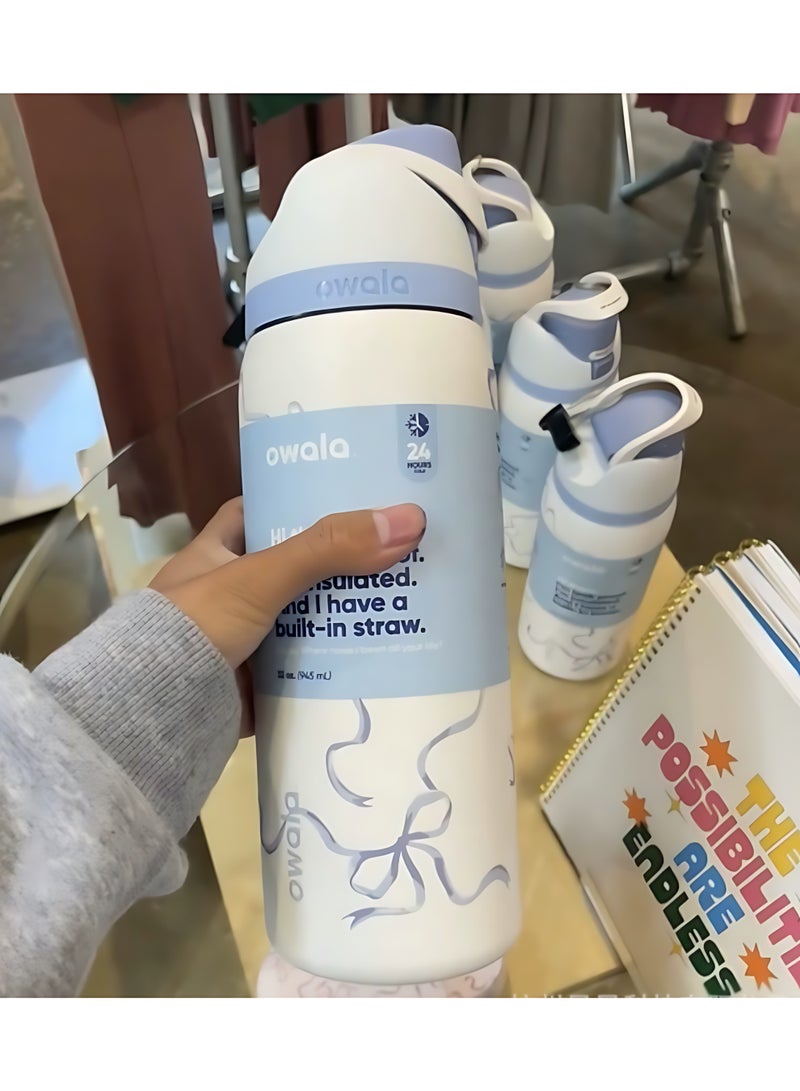 Owala FreeSip Double Insulated Stainless Steel Sports Water Bottle | With Straw | BPA-Free | 1-Pack | 32 oz (Blue Tie) - Image 5