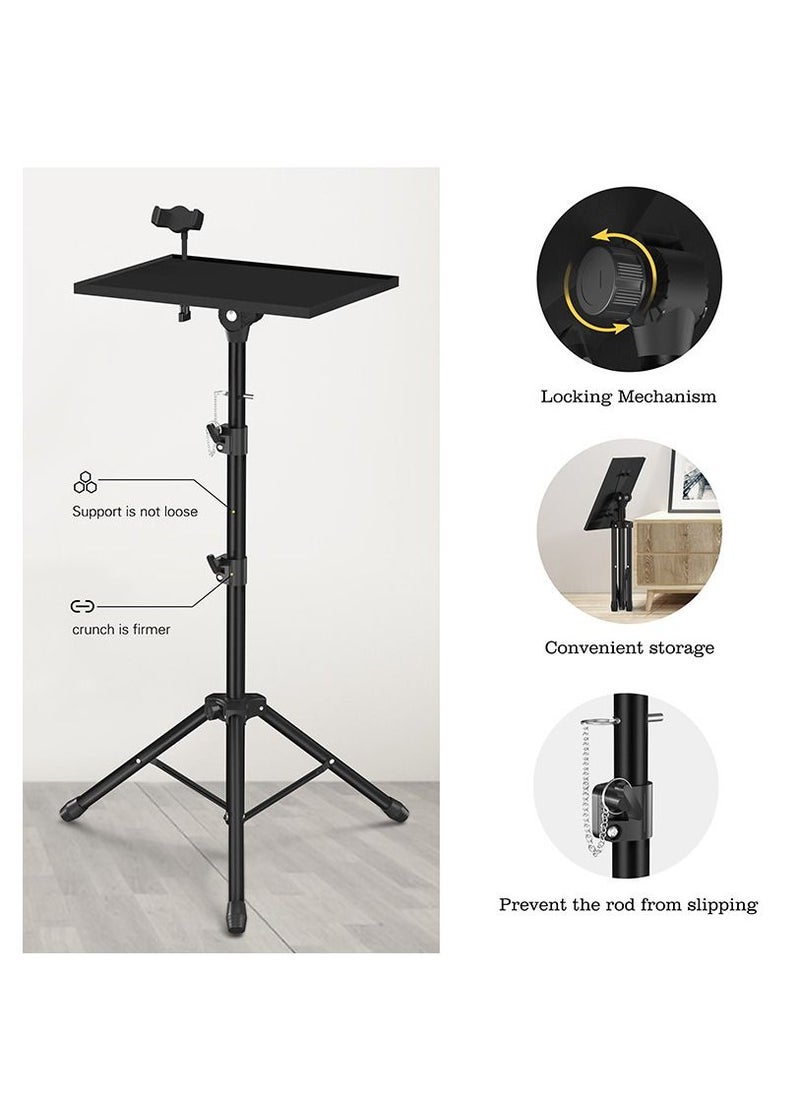 T-Sign - Projector Laptop Floor Stand Portable Lectern Table Adjustable to 1.2m tall Folding Heavy Duty Tripod Base Tray Bedside Notebook Stand - Image 1