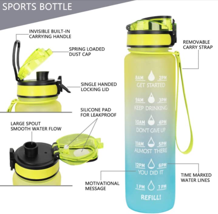 WOLTAX Unbreakable Silicone Water Bottle 1 Litres with Motivational Time Marker Leakproof Durable BPAfree NonToxic Water bottle for office gym Detoxing eBook included Orange Teal - Image 2