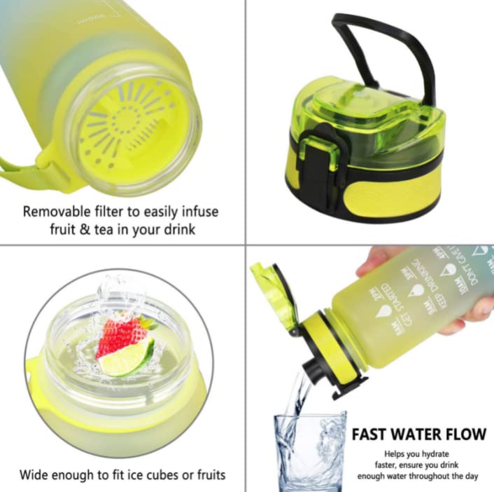 WOLTAX Unbreakable Silicone Water Bottle 1 Litres with Motivational Time Marker Leakproof Durable BPAfree NonToxic Water bottle for office gym Detoxing eBook included Orange Teal - Image 3
