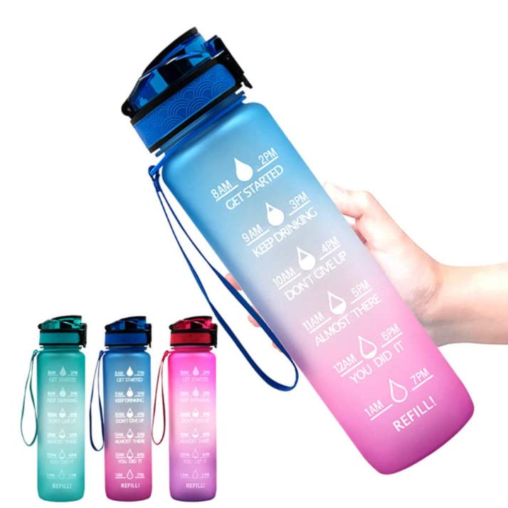 WOLTAX Unbreakable Silicone Water Bottle 1 Litres with Motivational Time Marker Leakproof Durable BPAfree NonToxic Water bottle for office gym Detoxing eBook included Orange Teal - Image 1
