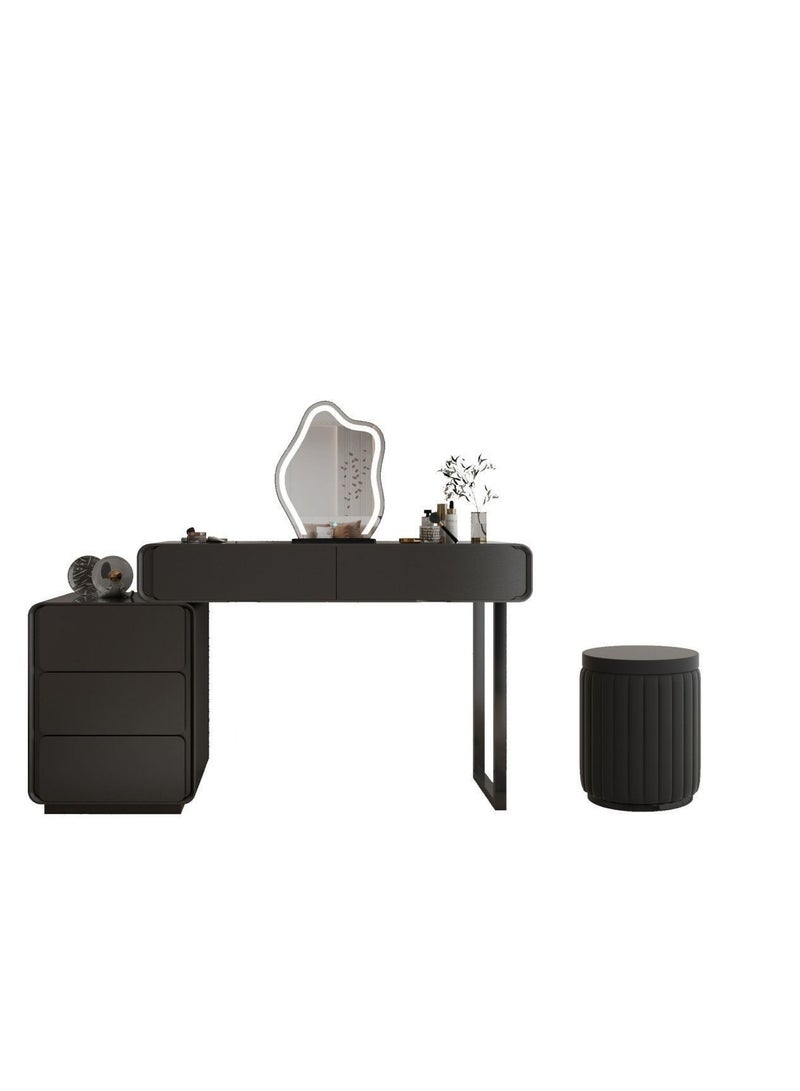 AWD Dressing Table with Mirror Modern Black Vanity Table Wooden Dressing Table Durable Makeup Table Metal Legs Tempered Glass Countertop for Women's Bedroom Essential Organizer Jewelry Cosmetic Makeup - Image 1