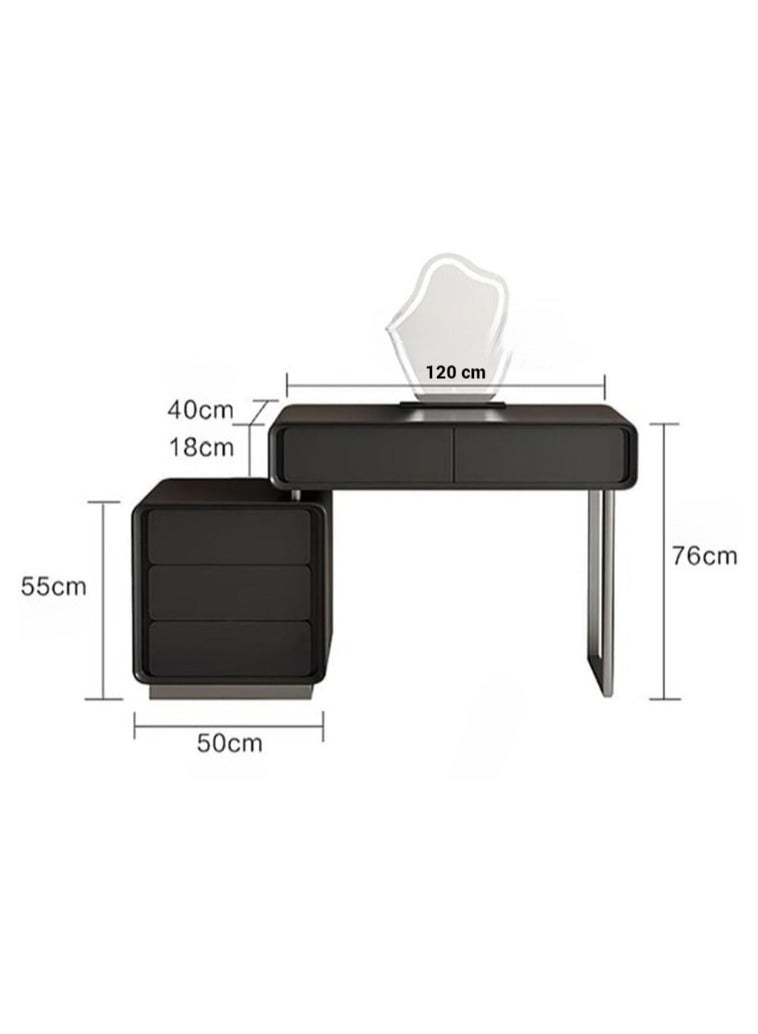 AWD Dressing Table with Mirror Modern Black Vanity Table Wooden Dressing Table Durable Makeup Table Metal Legs Tempered Glass Countertop for Women's Bedroom Essential Organizer Jewelry Cosmetic Makeup - Image 2