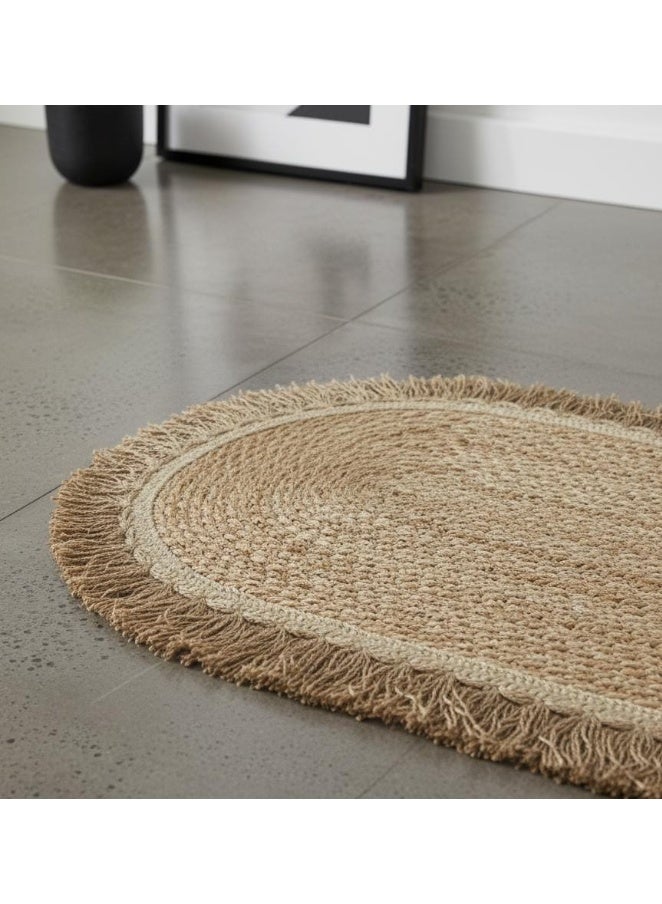 AKDC Oval Rattan Rug 35×120cm – Brownish Fringe Border, Elegant Handmade Rug for Hallways & Entryways - Image 2