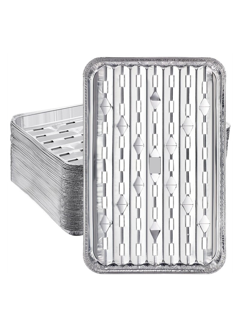 Excefore Aluminum Broiler Pans, 50 Pcs Disposable Durable Broiling Grill Trays with Ribbed Bottom Surface for BBQ Grill-Like Texture, 13.4 x 8.8 x 0.7 Inch Grill Drip Pans for BBQ - Image 1