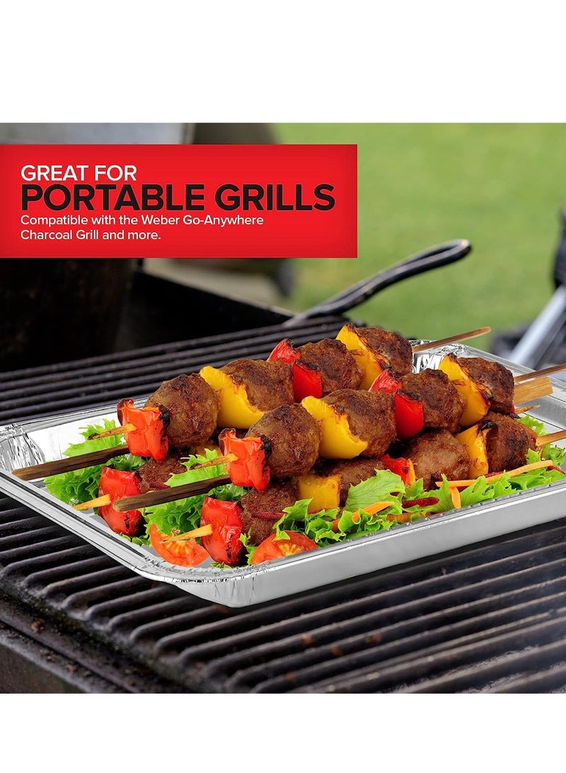 Excefore Aluminum Broiler Pans, 50 Pcs Disposable Durable Broiling Grill Trays with Ribbed Bottom Surface for BBQ Grill-Like Texture, 13.4 x 8.8 x 0.7 Inch Grill Drip Pans for BBQ - Image 2