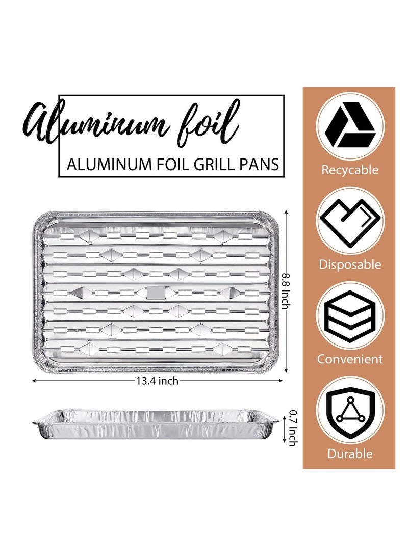 Excefore Aluminum Broiler Pans, 50 Pcs Disposable Durable Broiling Grill Trays with Ribbed Bottom Surface for BBQ Grill-Like Texture, 13.4 x 8.8 x 0.7 Inch Grill Drip Pans for BBQ - Image 4