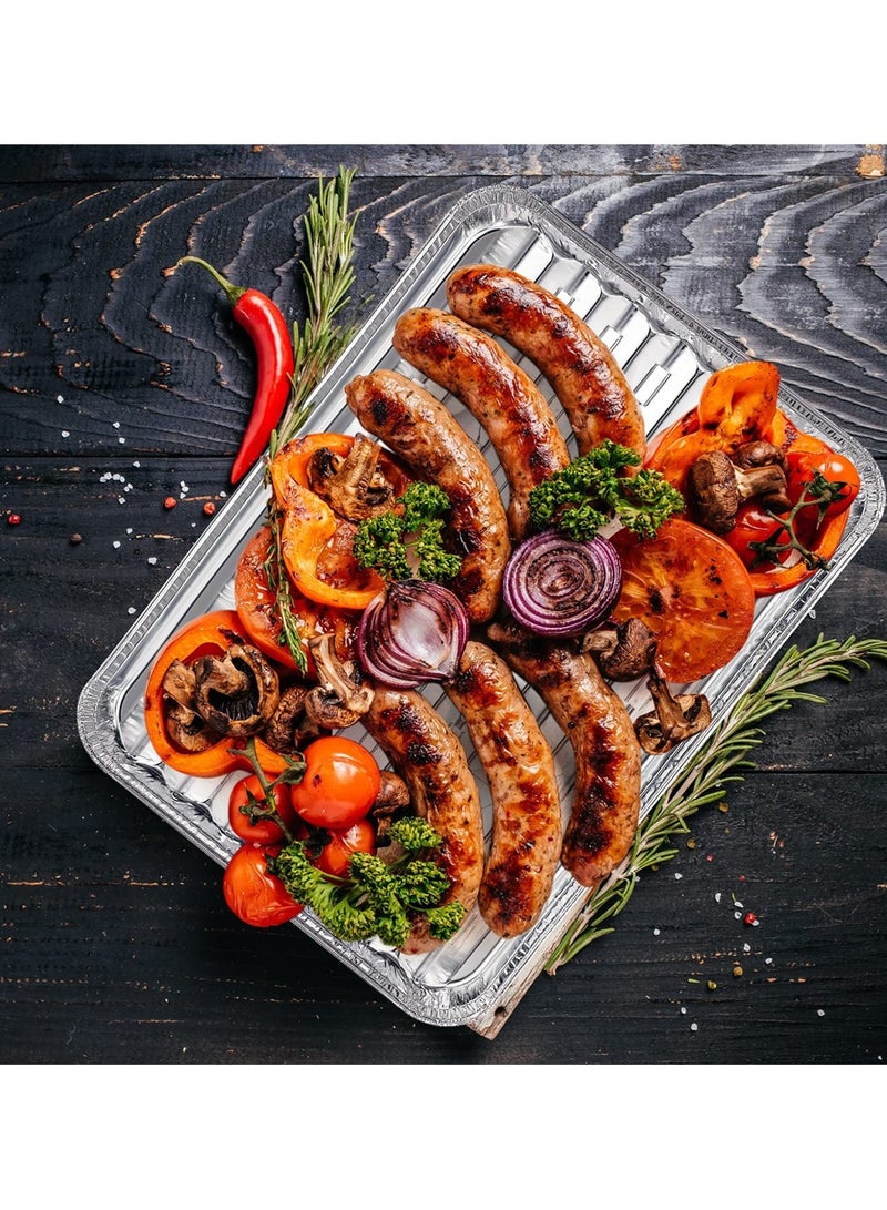 Excefore Aluminum Broiler Pans, 50 Pcs Disposable Durable Broiling Grill Trays with Ribbed Bottom Surface for BBQ Grill-Like Texture, 13.4 x 8.8 x 0.7 Inch Grill Drip Pans for BBQ - Image 3