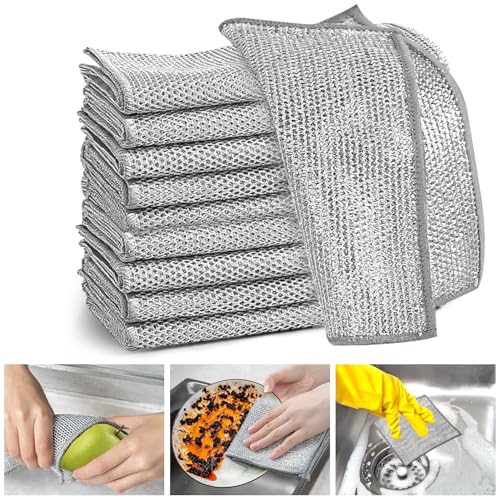 XANGNIER 8 Pcs Multipurpose Wire Dishwashing Rags,New Upgrade Non Scratch Wire Dishcloth,Steel Wool Cleaning Cloths,Multi Purpose Metal Mesh Miracle Cleaning Cloths for Kitchen,Dishes,Sink - Image 1