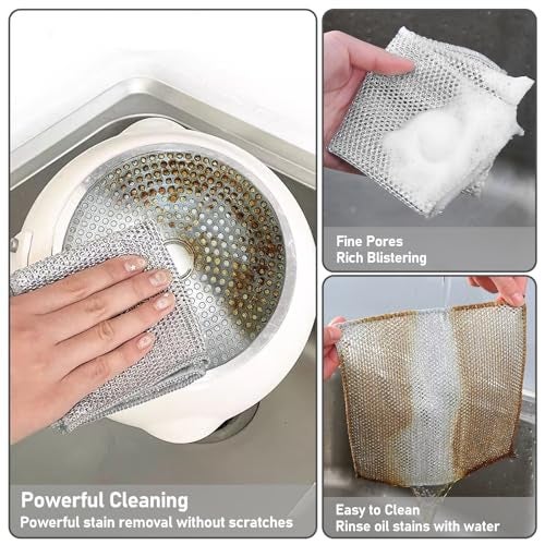 XANGNIER 8 Pcs Multipurpose Wire Dishwashing Rags,New Upgrade Non Scratch Wire Dishcloth,Steel Wool Cleaning Cloths,Multi Purpose Metal Mesh Miracle Cleaning Cloths for Kitchen,Dishes,Sink - Image 3