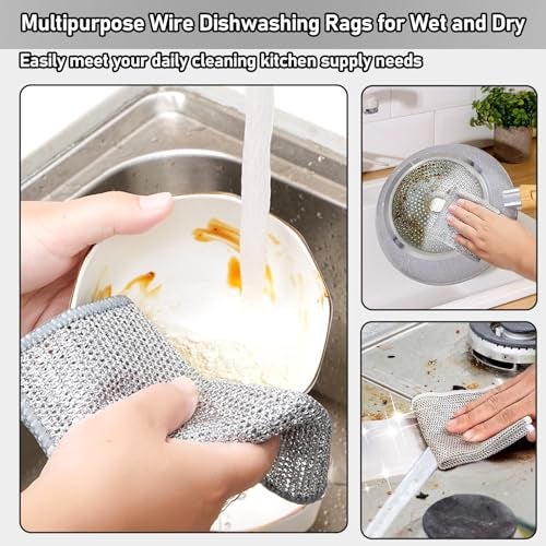 XANGNIER 8 Pcs Multipurpose Wire Dishwashing Rags,New Upgrade Non Scratch Wire Dishcloth,Steel Wool Cleaning Cloths,Multi Purpose Metal Mesh Miracle Cleaning Cloths for Kitchen,Dishes,Sink - Image 2