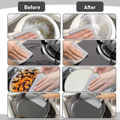 XANGNIER 8 Pcs Multipurpose Wire Dishwashing Rags,New Upgrade Non Scratch Wire Dishcloth,Steel Wool Cleaning Cloths,Multi Purpose Metal Mesh Miracle Cleaning Cloths for Kitchen,Dishes,Sink - Image 4