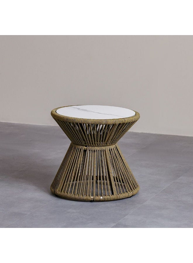 DANUBE HOME Cinza Coffee Table | 1 pc Outdoor Table |  Water-Resistant Patio Desk |  All Weather Steel Patio Modern Outdoor Furniture For Garden-White & Yellow - Image 1