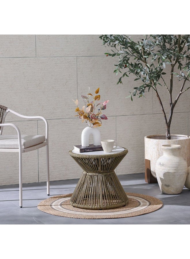 DANUBE HOME Cinza Coffee Table | 1 pc Outdoor Table |  Water-Resistant Patio Desk |  All Weather Steel Patio Modern Outdoor Furniture For Garden-White & Yellow - Image 5