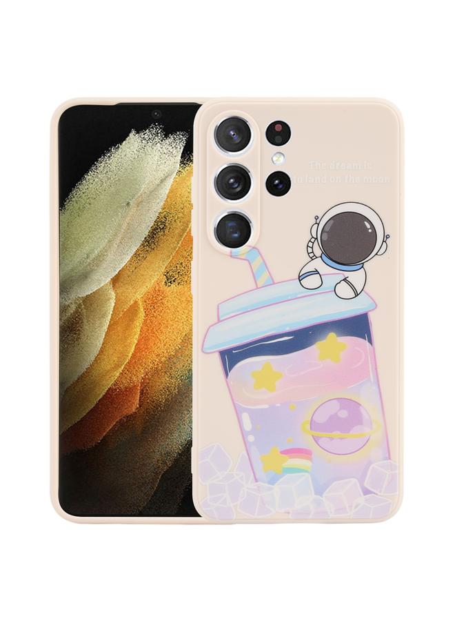 S-TOP Case For Samsung Galaxy S21 Ultra 5G Milk Tea Astronaut Pattern Liquid Silicone Phone Case - Image 1