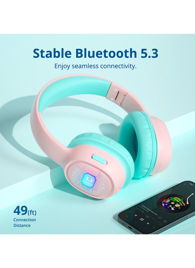 Tronsmart Tronsmart KH02 Kids Bluetooth Headphones, Volume Limit 74/85/93dB, 45H Playtime, Bluetooth 5.3, Built-in 3.5mm Audio Cable, Foldable, Wireless Headphones with Microphone for School/Travel/Plane Pink  - Image 2