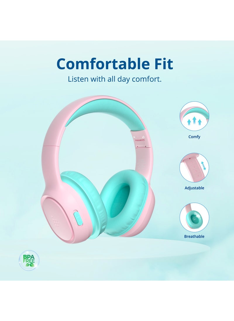 Tronsmart Tronsmart KH02 Kids Bluetooth Headphones, Volume Limit 74/85/93dB, 45H Playtime, Bluetooth 5.3, Built-in 3.5mm Audio Cable, Foldable, Wireless Headphones with Microphone for School/Travel/Plane Pink  - Image 4