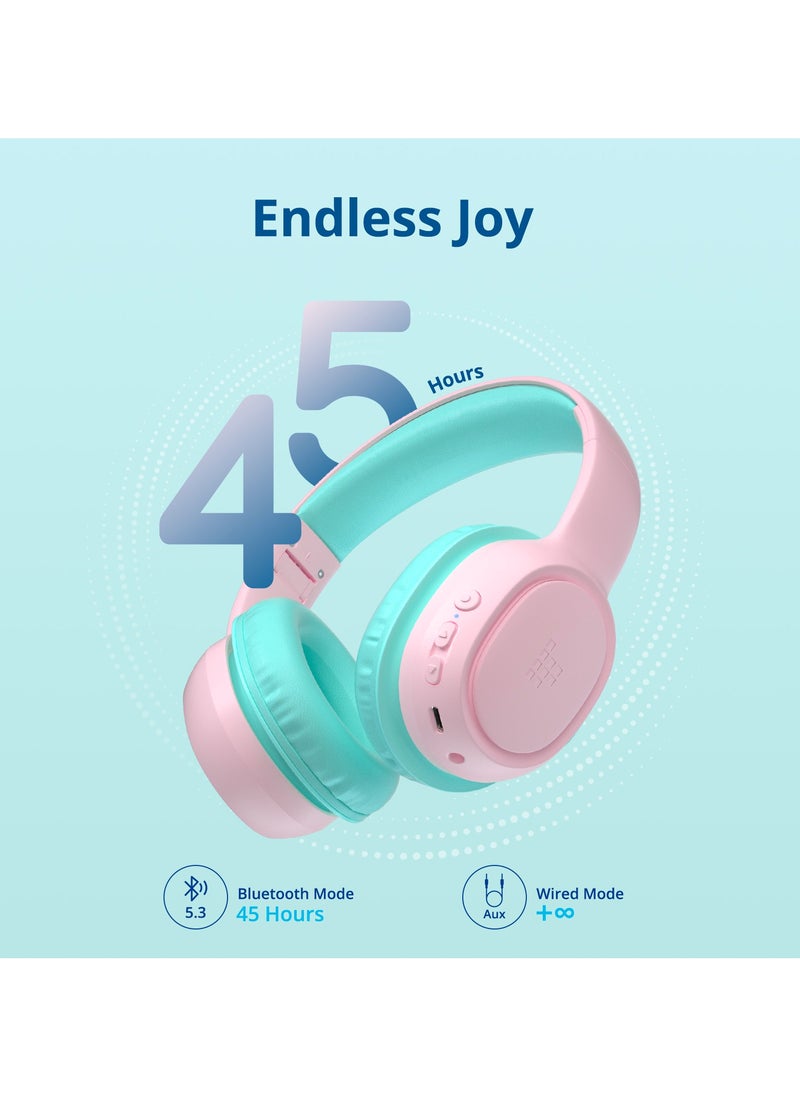 Tronsmart Tronsmart KH02 Kids Bluetooth Headphones, Volume Limit 74/85/93dB, 45H Playtime, Bluetooth 5.3, Built-in 3.5mm Audio Cable, Foldable, Wireless Headphones with Microphone for School/Travel/Plane Pink  - Image 5
