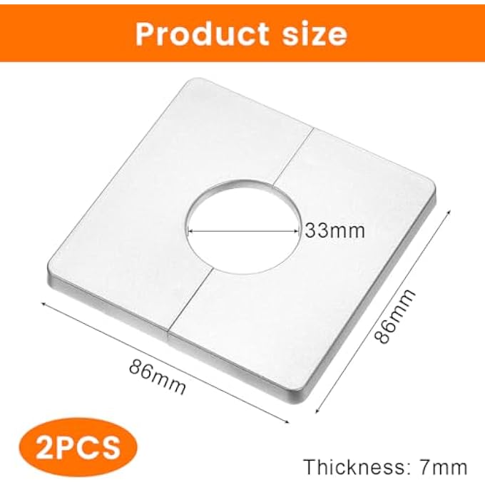 2 X HOLE COVERS, RADIATOR PIPE COVERS, INNER DIAMETER 33 MM, WALL HOLE COVERS FOR TUBES, SPLIT FLANGE, FOR SQUARE PLATES - Image 3
