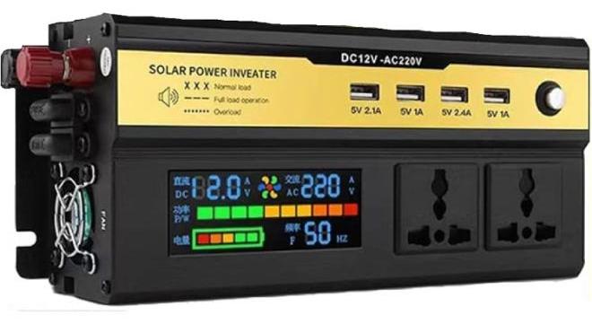 DC12V-AC220V عاكس للطاقة الشمسية 2200 واط، عاكس للطاقة الشمسية، عاكس موجة جيبية، مروحة تبريد مدمجة، منافذ تيار متردد ومنافذ شحن USB مثالية - Image 1