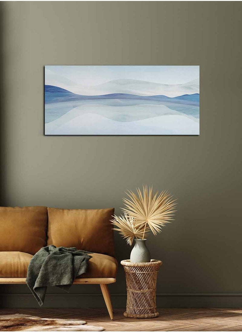 LOWHA Framed Canvas Wall Art Stretched Over Wooden Frame, Panorama Orientation Mountains and Lake Painting, For Home, Living Room, Office Décor  - Image 2