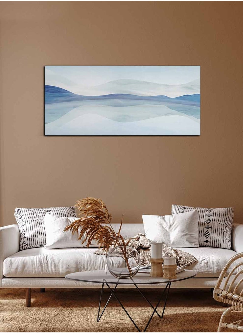 LOWHA Framed Canvas Wall Art Stretched Over Wooden Frame, Panorama Orientation Mountains and Lake Painting, For Home, Living Room, Office Décor  - Image 1