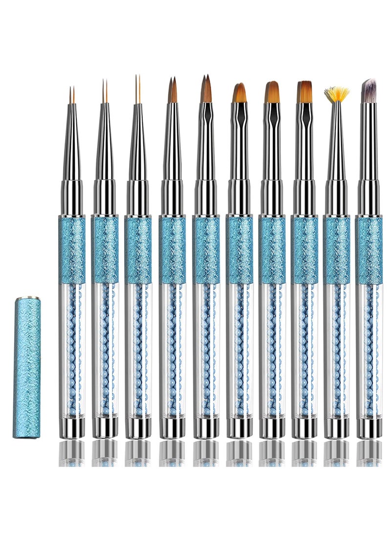 10 Pcs Acrylic Nail Art Brushes Set Manicure Tools Nail Art Diy Design Brush for Acrylic Application Nail Art Brush or Home Use and Professional Nail Salon Fine Drawing Nail Brushes blue - Image 1