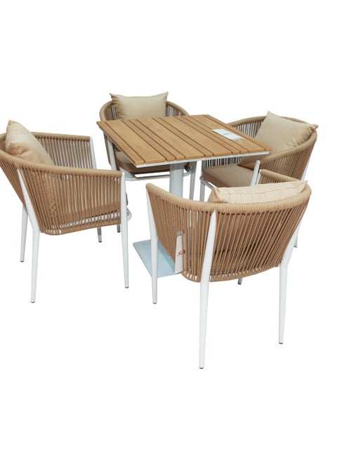 Swin Weatherproof Aluminum Frame WPC 4-Seater Outdoor Dining Set with Cushions for Garden