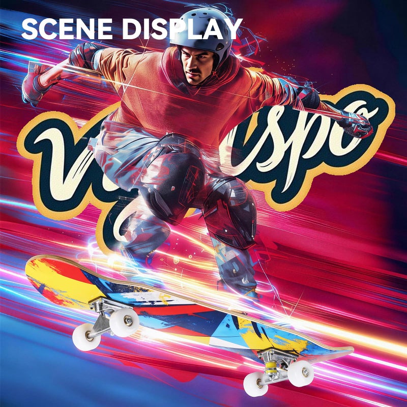 vigvitspo Professional Double Kick Skateboard, 31 inch Maple Deck, ABEC-9 Bearings, 95A PU Wheels, Custom Graphic Design (Cold fire, 31in) - Image 2