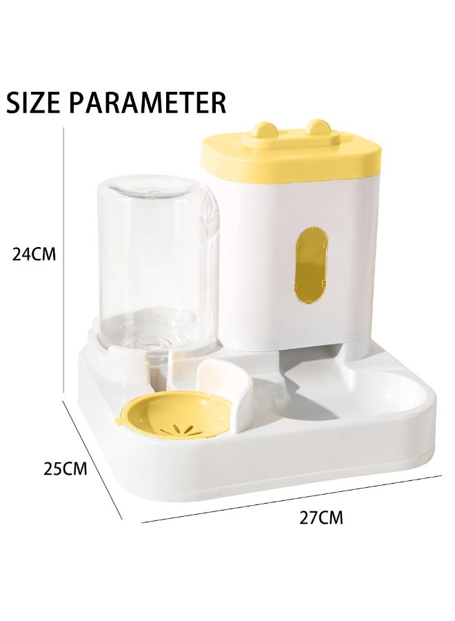 مجموعة تغذية وتوزيع مياه أوتوماتيكية للكلاب والقطط،  2 في 1 مغذي وموزع مياه للحيوانات الأليفة يعمل بالجاذبية للكلاب الصغيرة والمتوسطة الحجم والقطط الصغيرة، أصفر - Image 2