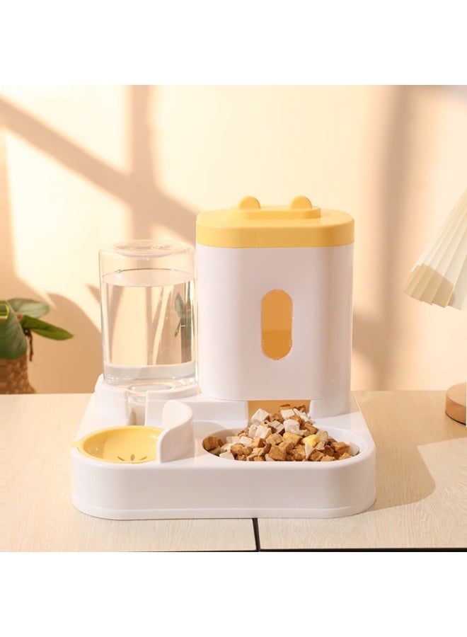 مجموعة تغذية وتوزيع مياه أوتوماتيكية للكلاب والقطط،  2 في 1 مغذي وموزع مياه للحيوانات الأليفة يعمل بالجاذبية للكلاب الصغيرة والمتوسطة الحجم والقطط الصغيرة، أصفر - Image 4