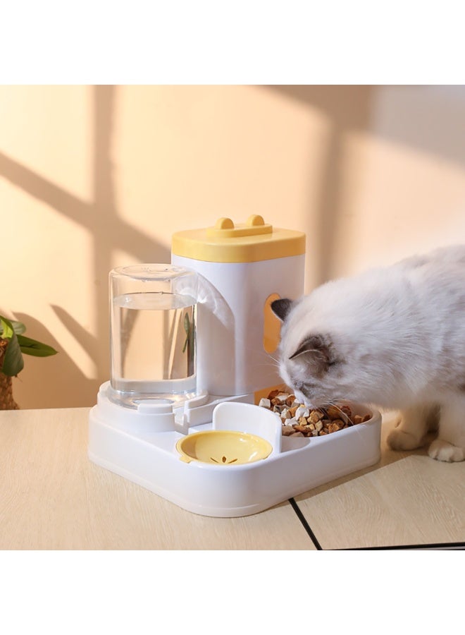 مجموعة تغذية وتوزيع مياه أوتوماتيكية للكلاب والقطط،  2 في 1 مغذي وموزع مياه للحيوانات الأليفة يعمل بالجاذبية للكلاب الصغيرة والمتوسطة الحجم والقطط الصغيرة، أصفر - Image 3