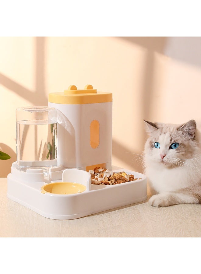 مجموعة تغذية وتوزيع مياه أوتوماتيكية للكلاب والقطط،  2 في 1 مغذي وموزع مياه للحيوانات الأليفة يعمل بالجاذبية للكلاب الصغيرة والمتوسطة الحجم والقطط الصغيرة، أصفر - Image 1