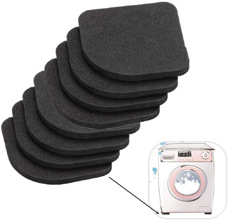 SIYANSHU Non Slip Anti-Vibration Washer Mat,Shockproof Absorbing Washer Pads,Furniture Protector Mat for Washing Machine Refrigerator Accessories Dryer Treadmill (Pack of-8, Black) - Image 1