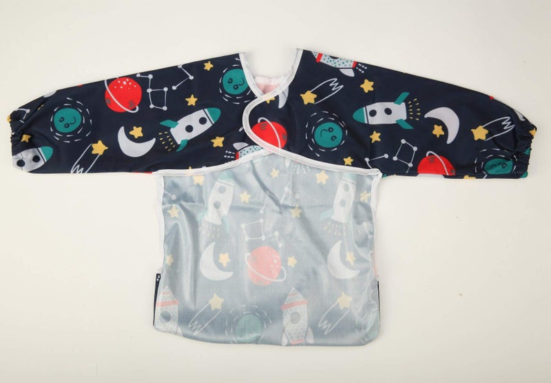 Sigzagor Baby Bib Sleeved Shirt With Pocket 1-3 years old Toddler Painting Drawing (Rocket) - Image 3