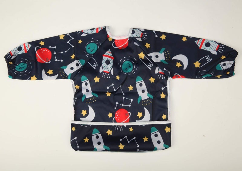 Sigzagor Baby Bib Sleeved Shirt With Pocket 1-3 years old Toddler Painting Drawing (Rocket) - Image 2